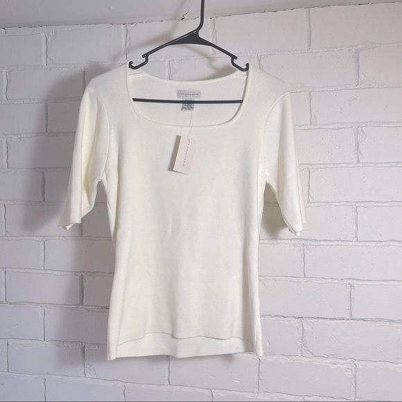 Yarnworks white short sleeve blouse size medium new with tags - Picture 3 of 5